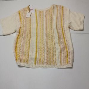 Wishlist Womens Large Pullover Sweater Yellow Boho Acrylic Blend Short Sleeve